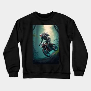 Alien riding a dirt bike in the jungle Crewneck Sweatshirt